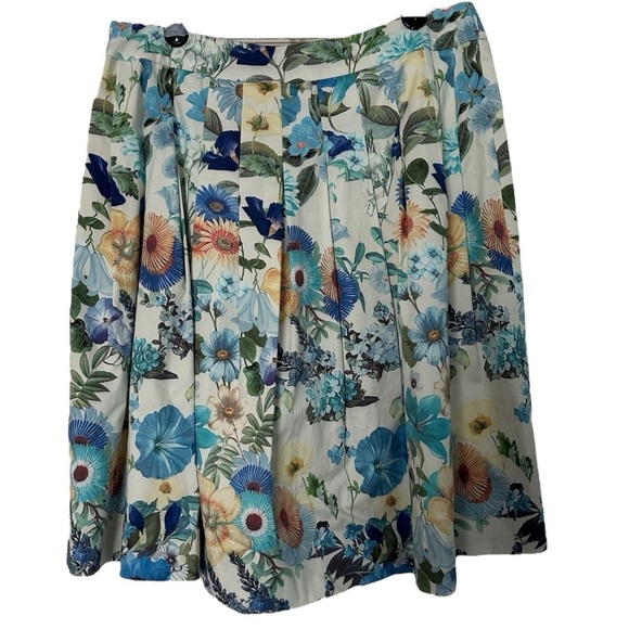 Talbot’s Skirt Pleated Floral Print Feminine Fairy Forest Blue & Cream Size 8P - Picture 1 of 10